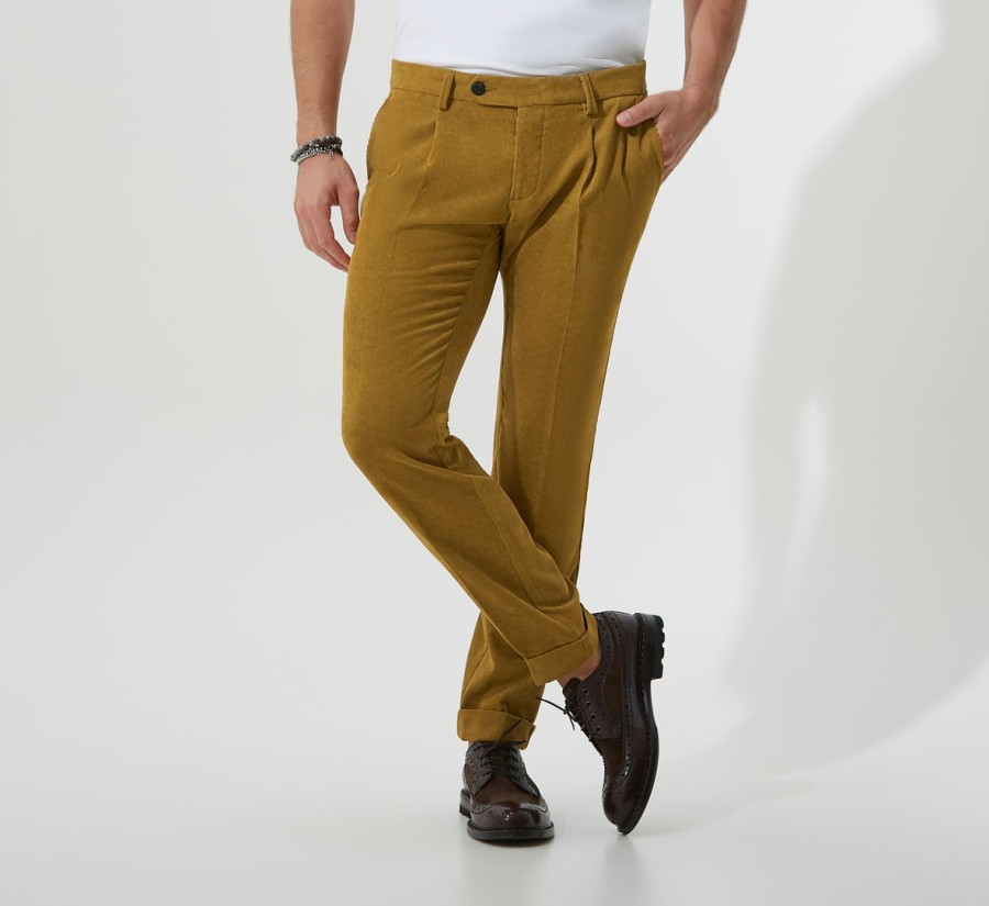 Uomo FABIBOUTIQUE Pantaloni E Jeans | Pantaloni Slim Fit Ocra | Fabiboutique